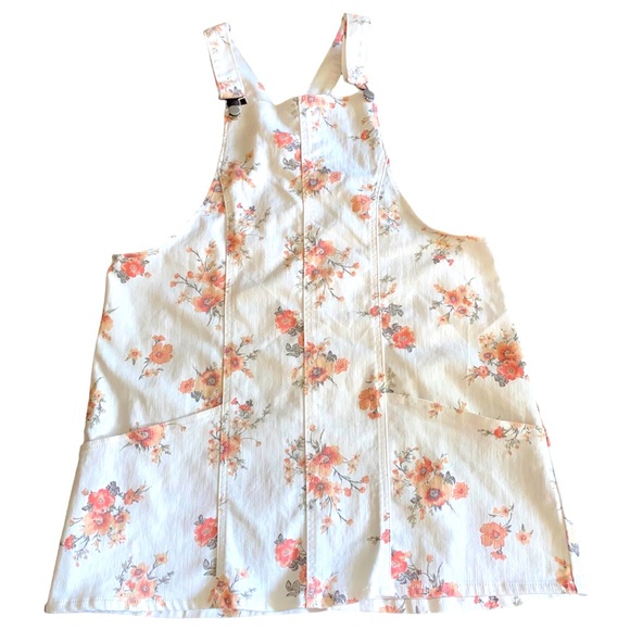 Women’s  Ivory Floral Racerback Pinafore Overall Dress Size Juniors XL 15/17 - Picture 8 of 9